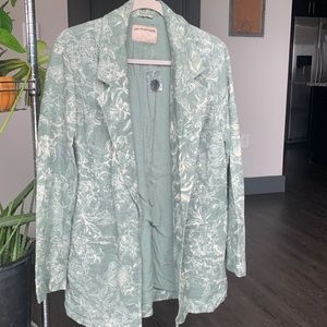 Free People Linen Printed Beckett Blazer in Sage